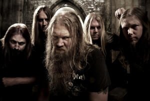 Amon Amarth 08/07/08. Shot in studio in London with background effects added. -;