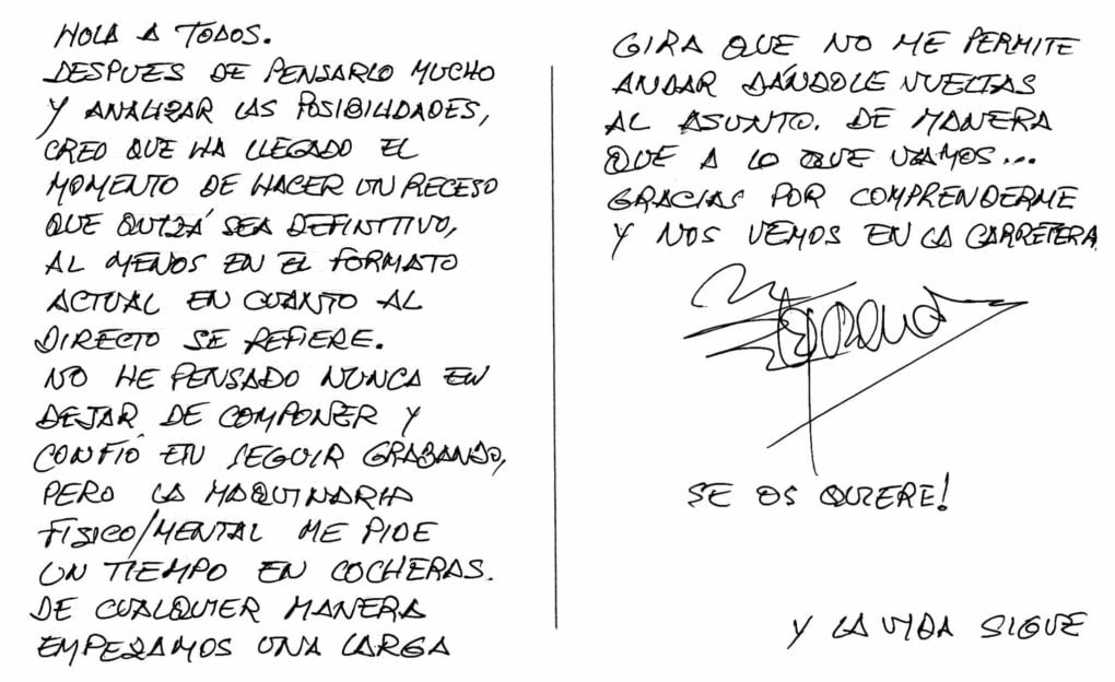 Carta Rosendo despedida Carta despedida Rosendo