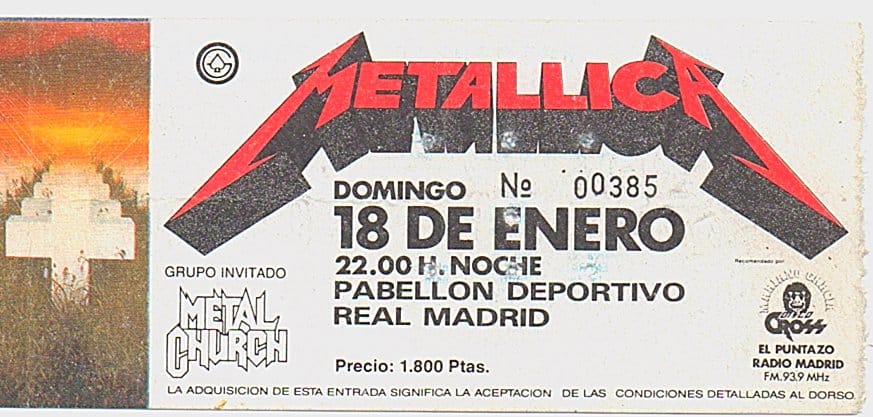 Entrada Metallica Madrid 1987